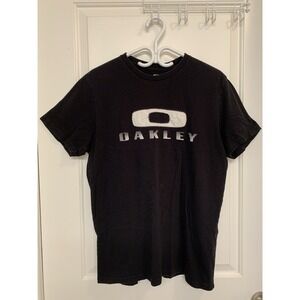 Y2K Oakley Shirt Mens Medium Black Embroidered White Logo Skate Street Grunge